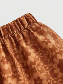 ROMWE Hippie Falda En Línea A Con Dobladillo Con Volantes Y Estampado Floral - Naranja - Ver 4