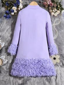 SHEIN 青少女優雅可愛拼接a字裙 - 紫色 - 查看 2