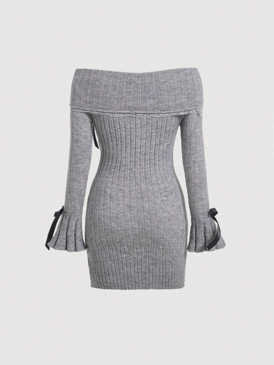 Solid Color Bow Knot Decor Off Shoulder Slim Fit Sweater Dress