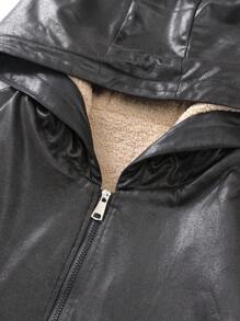 Manfinity Homme 男士加大码连帽羊毛夹克，户外风衣 - 黑色 - 查看 6