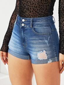 Women's Distressed Denim Shorts - Light Wash - View 6