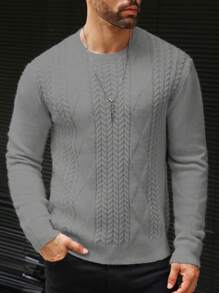 男士圓領長袖毛衣 - 灰色 - 查看 1