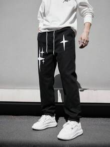 Manfinity Roghcode Vaqueros De Hombre Con Cintura Con Cordón Y Estampado De Estrellas - Negro - Ver 5