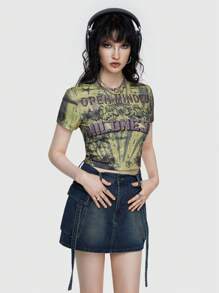 ROMWE Street Life 復古街頭風格噴墨印花短袖t恤 - 彩色 - 查看 5