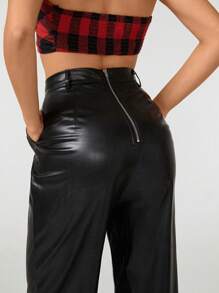 PlanetJAG Women's Pu Leather Pants With Back Zipper - Black - View 3