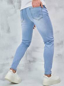 Men's Skinny Ripped Jeans - Light Wash - View 2
