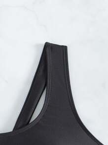 SHEIN Swim 镂空后背纯色泳衣上衣夏季 - 黑色 - 查看 6