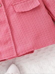 SHEIN Abrigo de lana grueso y elegante para niñas preadolescentes - Rosa Fucsia - Ver 3