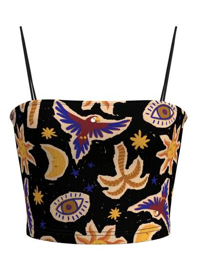 Dany Xavier Top sin mangas con estampado de ojo para mujer en estilo bohemio y artístico, ideal para vacaciones, playa, festivales y vestimenta occidental