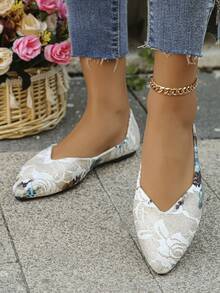 女性花邊薄底尖頭平底鞋,適合戶外和日常穿著,秋季使用 - 彩色 - 查看 5