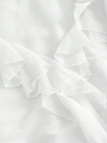 SHEIN MOD Solid Color Pleated Mermaid Hem Bodycon Dress With Ruffle Detail And Long Sleeves - White - View 3
