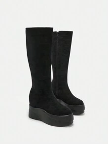 SheIn ICON Fashionable Women's Flatform Over-the-knee Boots