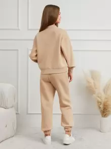 RueChic Teen Girl Drop Shoulder Sweatshirt And Jogger Pants Set - Beige - View 2