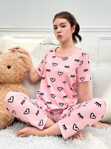 Teenage Girls' Heart & Eyelash Patterned Homewear Set - Pink - View 5