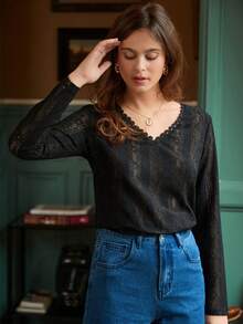 SHEIN Frenchy Women's Backless Lace Top - Black - View 4