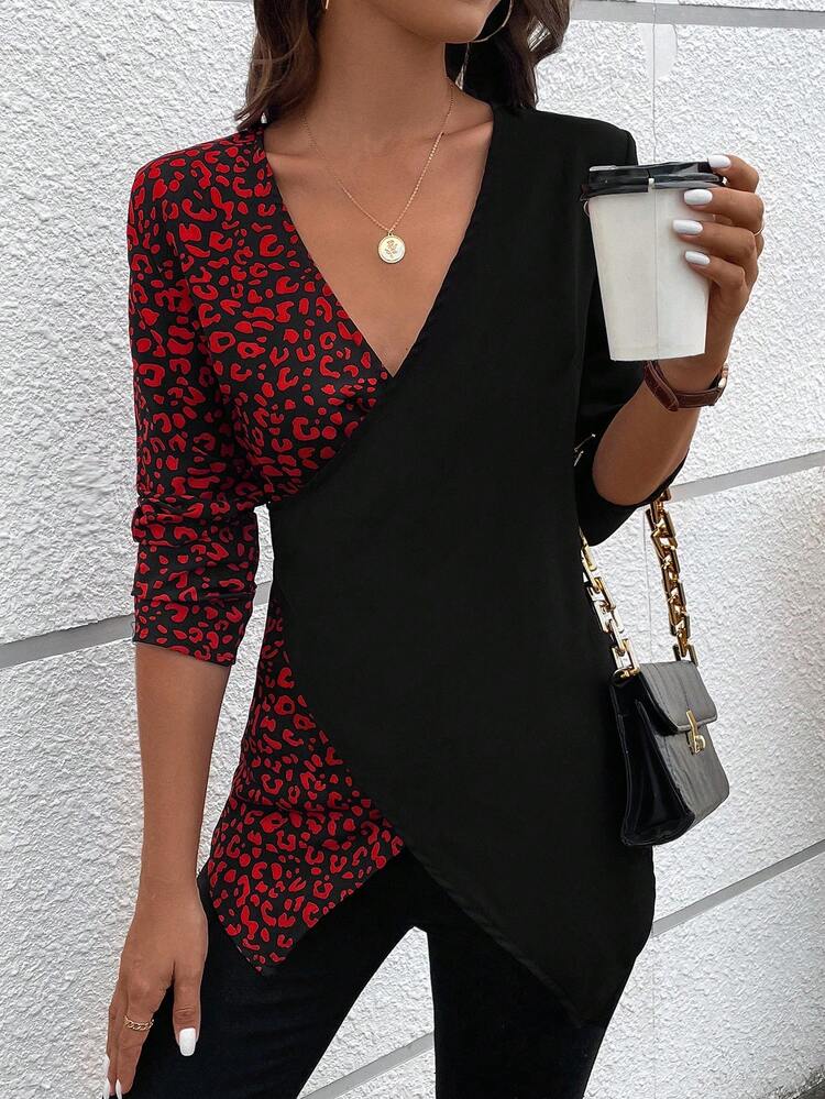 Women's Leopard Print Wrap Shirt