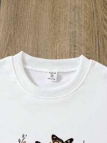 少女卡通印花長袖t卹 - 白色 - 查看 5