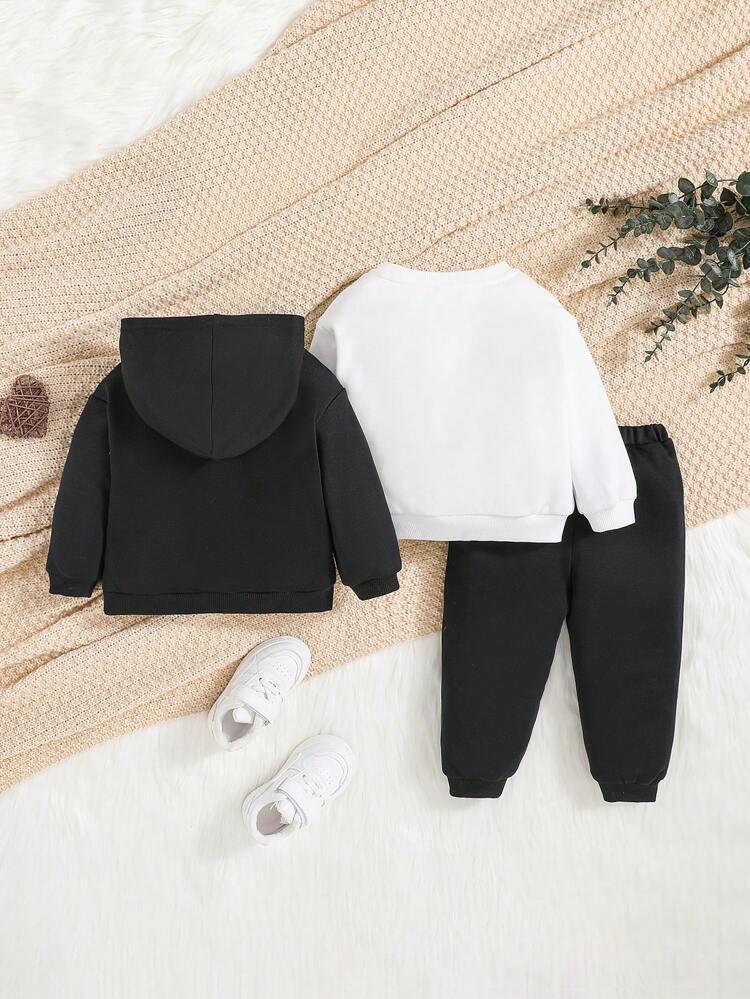 Baby Girls' Hamburger And French Fries Printed Long Sleeve Sweatshirt, Elastic Waist Long Pants 3pcs Set