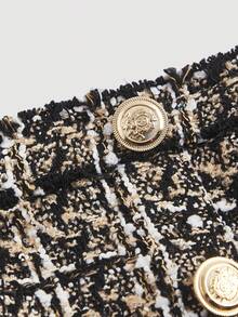 SHEIN MOD Tartan Plaid Spaghetti Strap Bodycon Dress - Black and White - View 3