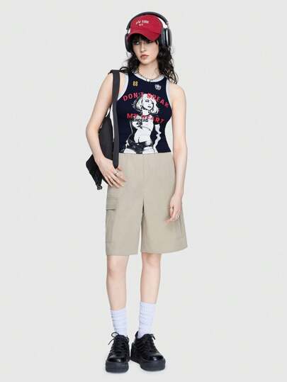 Street Life Women's Tank Top For Summer With Character Or Letter Print