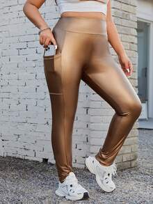 SHEIN Essnce Của phụ nữ Kích thước lớn Da giả Xà cạp Với Điện thoại Túi - Vàng - Xem 3