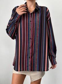 SHEIN Cottnline Camicetta Stampata Intera Con Spalle Scoperte Taglie Forti - Multicolore - Visualizzare 5