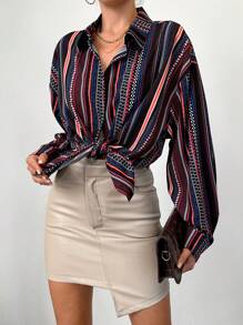SHEIN Cottnline Camicetta Stampata Intera Con Spalle Scoperte Taglie Forti - Multicolore - Visualizzare 1