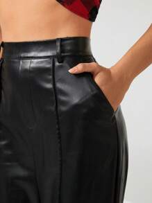 PlanetJAG Women's Pu Leather Pants With Back Zipper - Black - View 5