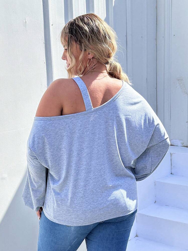 Plus Size Heart Print Drop Shoulder Tee