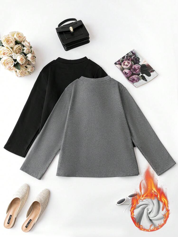 Plus Size Half High Collar Solid Color Long Sleeve T-shirt