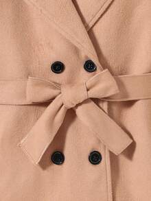 Teen Girls' Lapel Collar Double-breasted Belted Woolen Coat - Apricot - View 3