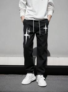 Manfinity Roghcode Vaqueros De Hombre Con Cintura Con Cordón Y Estampado De Estrellas - Negro - Ver 6