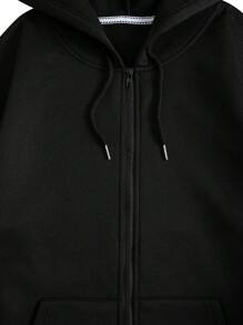 SHEIN EZwear 大码女式标语印花卫衣 - 黑色 - 查看 4