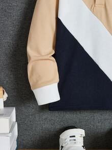 SHEIN Con trai Chi tiết thêu Khối màu Áo polo - Màu Khaki - Xem 4