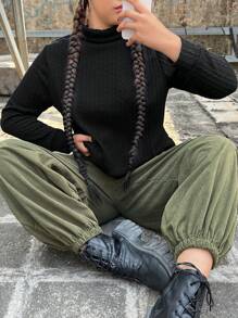 SHEIN EZwear Hơn Cổ giả Áo thun & Quần Cargo - Nhiều màu - Xem 3