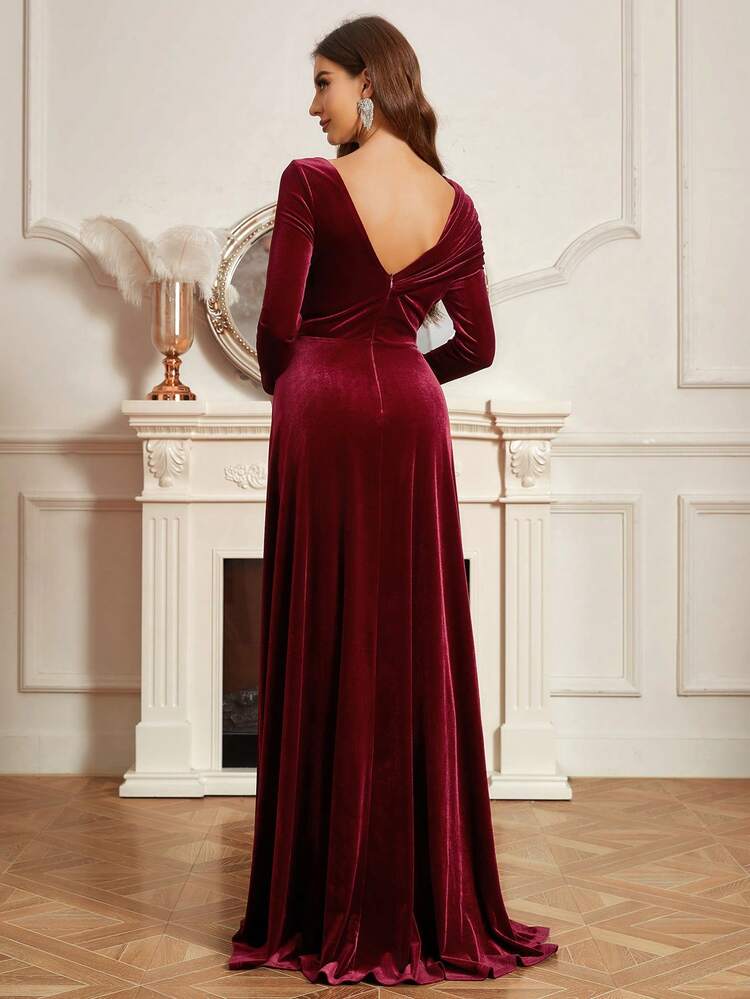 Asymmetrical Gathered Design High Slit A-Line Elegant Party Dress