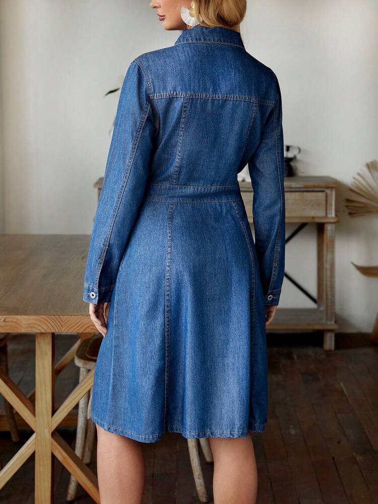 Peter Pan Collar Long Sleeve Denim Dress