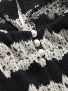 DAZY Faux Pearl Decorated Long Sleeve Top,Fall Clothes - Black - View 7