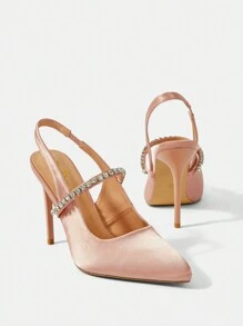 CUCCOO CHICEST Đồ trang trí Rhinestone Giày Slingback Quý cô Giày cao gót Giày nữ Baotou - Hồng - Xem 4