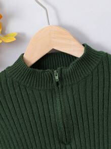 Boys' Half Zipper Cardigan Sweater - Army Green - View 3