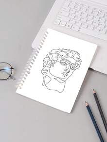 LineHome 学生专用个性化线条画人脸印花笔记本，男女皆宜 - 黑與白 - 查看 2