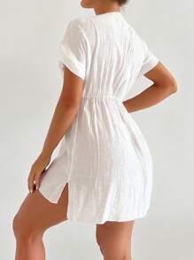 SHEIN Swim 女款深 V 領蝙蝠翼短袖罩衫婚禮