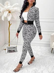 VaVaBold 幾何印花修身2件套裝 - 黑色 - 查看 4