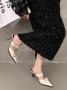 女士复古尖头玛丽珍皮鞋英伦风平底鞋2025春秋新款法式时尚粗跟高跟鞋 - 米色 - 查看 3