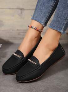 Của phụ nữ Giày lười Giày đế bệt Với Hàng đôi Sáng bóng Kim cương giả , Mềm mại Không trượt Đế - màu đen - Xem 6