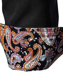 Men Paisley Print Trim Button Up Shirt - Black - View 6