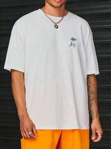 Manfinity RSRT Men's Plus Size Palm Tree Print Short Sleeve T-shirt - White - View 1