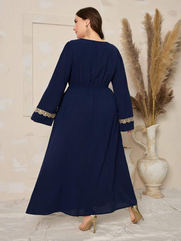 Plus Size Color Block Sequined Long Sleeve Dress Kaftan Jalabiya Dress