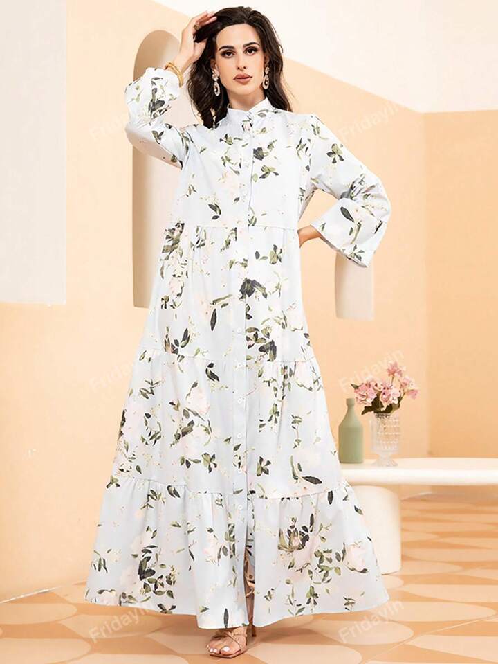 ワンピース 花柄 ベルスリーブ エレガント ロングドレス 花柄 ロングドレス エレガント ゆったりシルエット ベルスリーブ