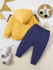 Baby Boys' Dinosaur Printed Hooded Outfit For Autumn And Winter - Multicolor - View 2